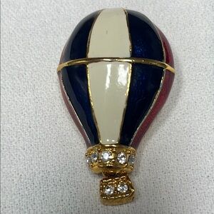 Kirks Folly Patriotic Hot Air Balloon Brooch w/ Rhinestone Crystals Vintage